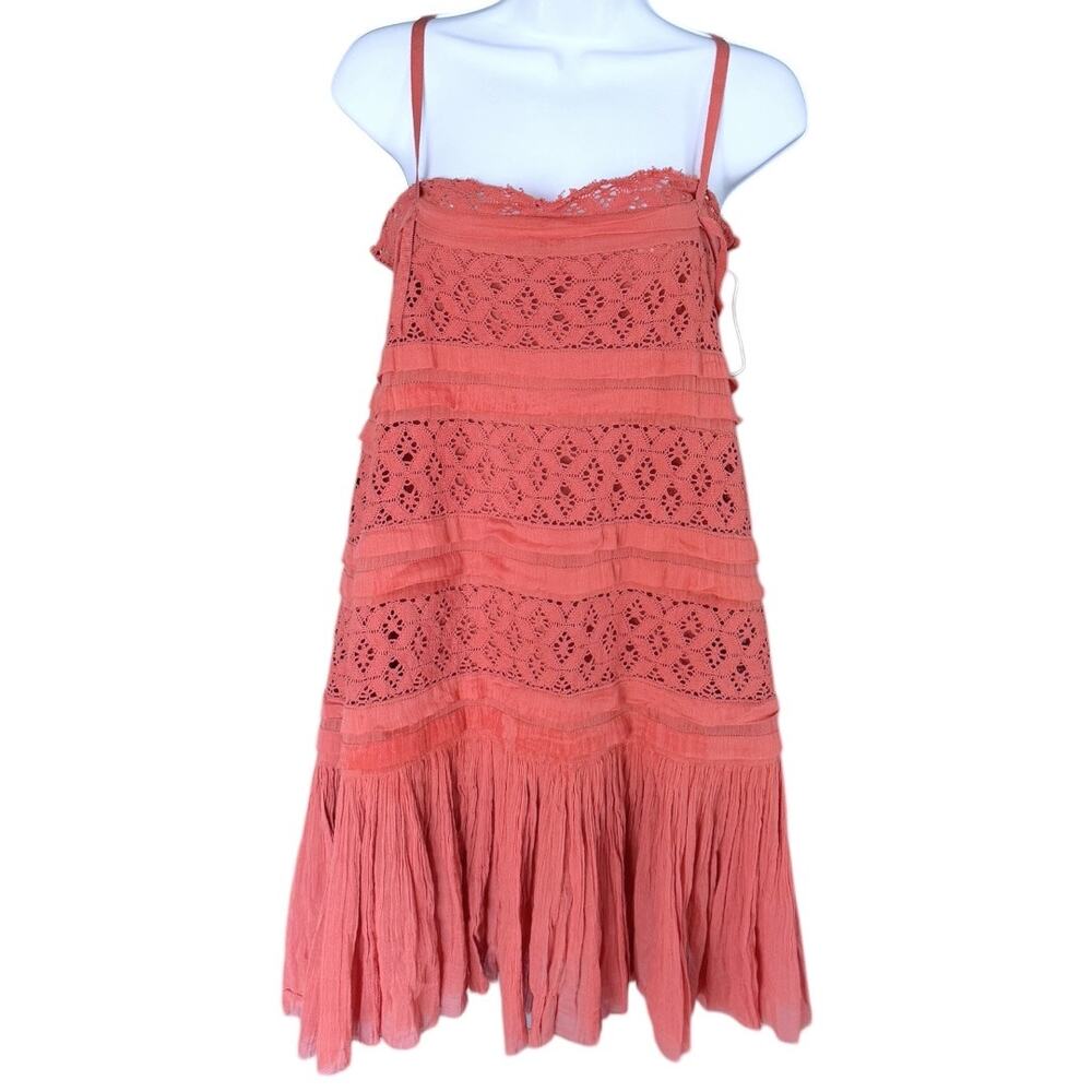 Free People Coral Lace-Trim Midi Dress
